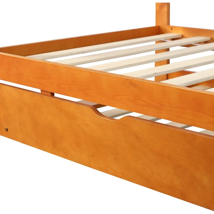CHICFURN Ausziehbett Holz Natur 90x200 cm mit Gästebett 90x190 cm, links/rechts montierbar – Bild 9