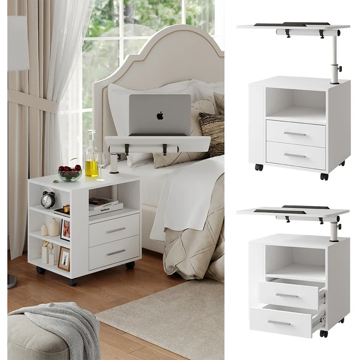 Nachttisch Bora Weiß 60 x 69 cm mit 2 Schubladen Vicco – Bild 2