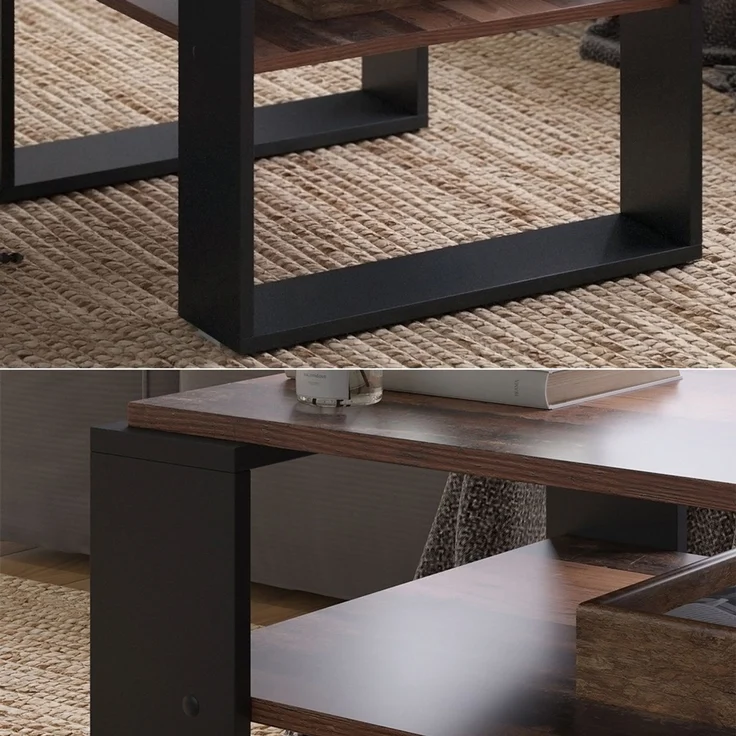 Couchtisch Helm Antikholz 65.6 x 55.8 cm mit Ablage Vicco – Bild 5