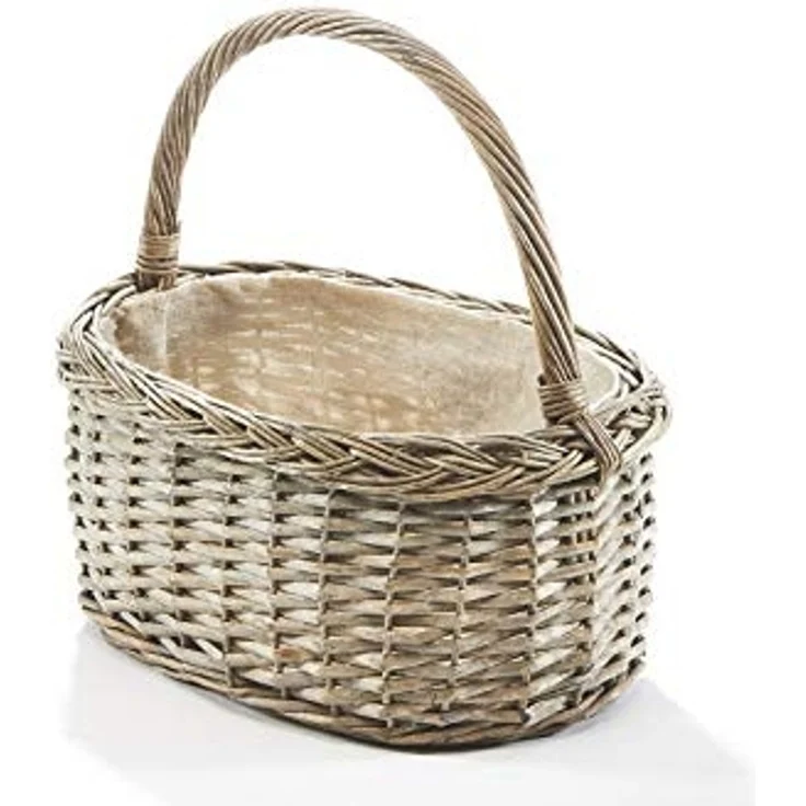 Kobolo Dekokorb Henkelkorb aus grauer Weide mit Textilfutter (1 Stück) – Bild 2