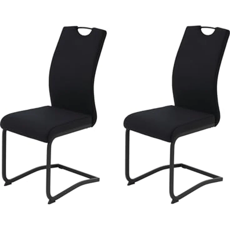 Hela Tische, 2er Set Esszimmerstuhl Freischwinger Riga, Bezug Samt Cordoptik Schwarz, Vierkant Schwinger-Gestell, Lehne mit Griff, 120kg belastbar – Bild 1