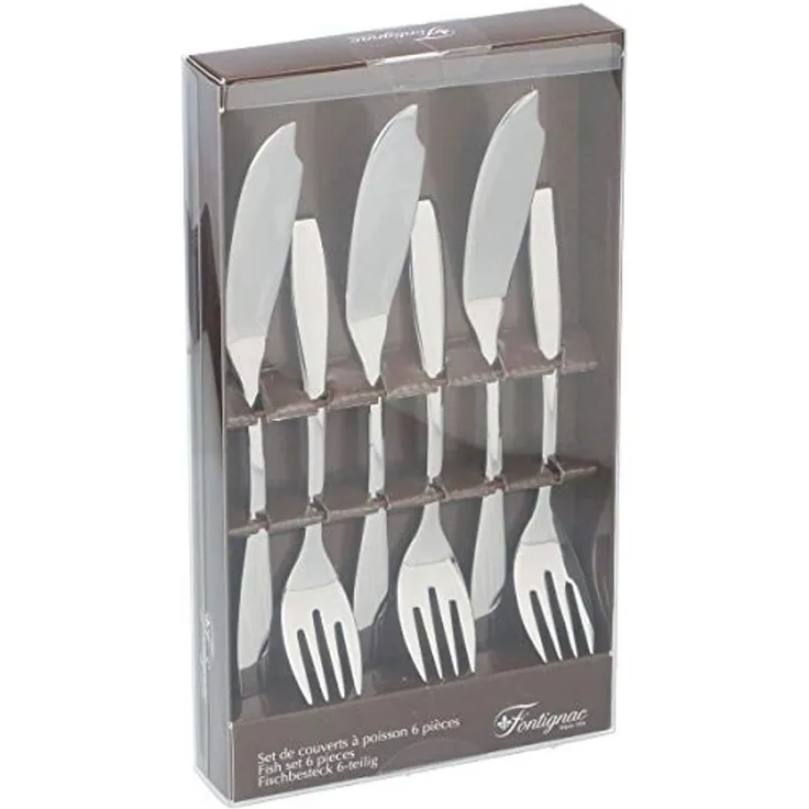 Fontignac Fischbesteck Edelstahl Fischbesteck Fischgabel Fischmesser (6-tlg), 3 Personen, Edelstahl, 6 teilig für 3 Personen