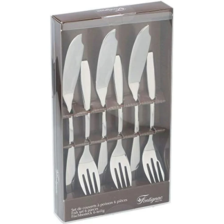 Fontignac Fischbesteck Edelstahl Fischbesteck Fischgabel Fischmesser (6-tlg), 3 Personen, Edelstahl, 6 teilig für 3 Personen – Bild 1