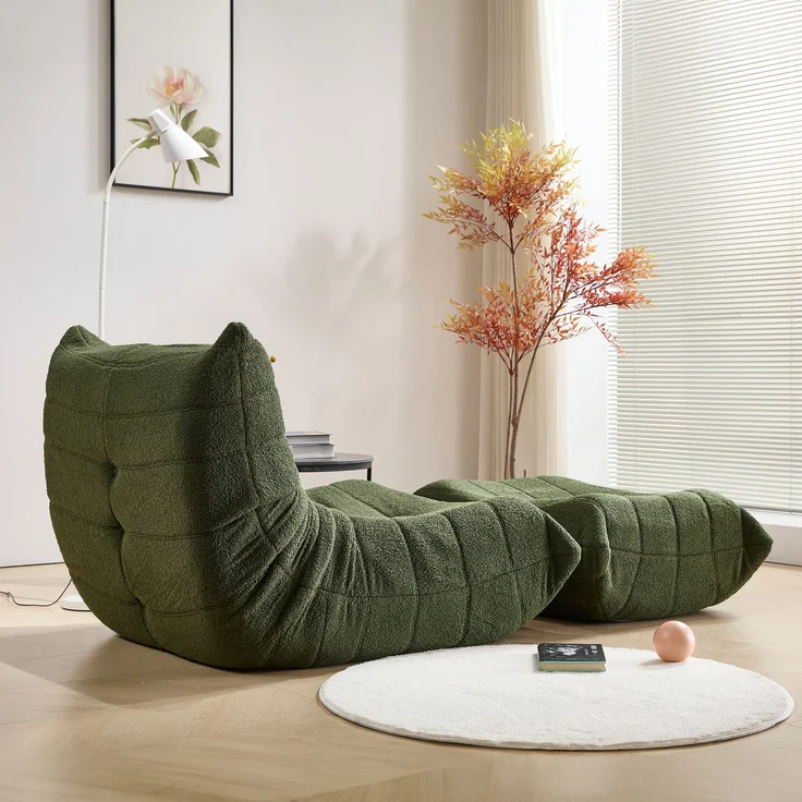 2-teiliges Loungesofa-Set 112x189x82 cm, Grün, Teddy-Vlies, ergonomisch, leicht, 110 kg Belastbarkeit – Bild 7