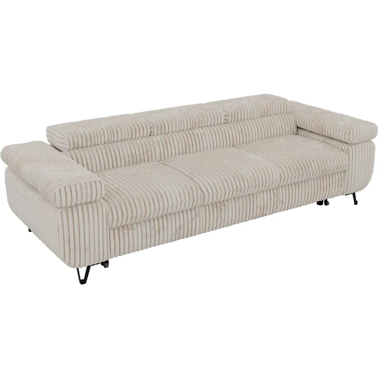 Polstersofa PETER, Sofa 3-Sitzer mit Schlaffunktion, verstellbaren Armlehnen und Kopfstütze, Gepolsterte Couch, Wellenfeder - Beige Cord – Bild 6