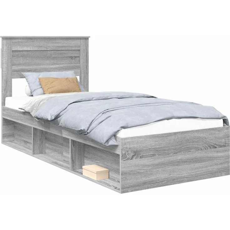 vidaXL Bettrahmen Graues Sonoma 90 x 190 cm Massives Kiefernholz 3409804 – Bild 1