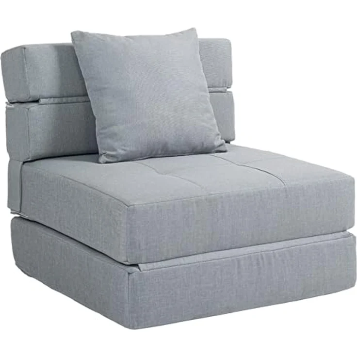 HOMCOM Sessel Einzelsofa mit Kissen, Klappsessel, 2-in-1 Design (Schlafsessel, 1-St, Bettsessel), bis 120 kg Belastbar, Blau – Bild 2