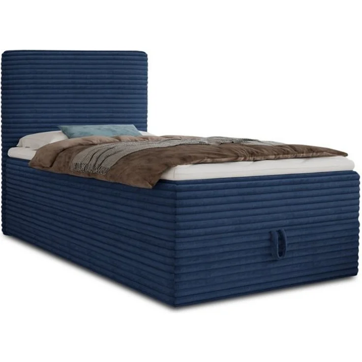 Boxspringbett Mollo Mini mit Bettkasten und Matratzentopper - Einzelbett mit Bonell-Matratze und Topper, Polsterbett in weichem Cordstoff, Bett, Schlafzimmer (Blau (Tilia 77), 100 x 200 cm) – Bild 4