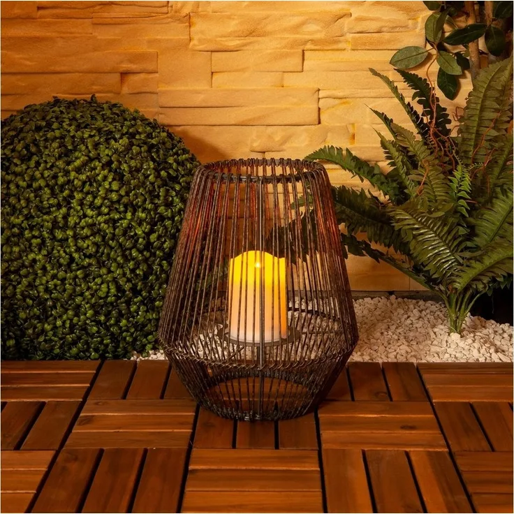 näve LED Solarleuchte Plasto, LED fest integriert, Warmweiß, Solar, Balkon Terrassen Lampe Tischlampe Flackereffekt Solarlampe