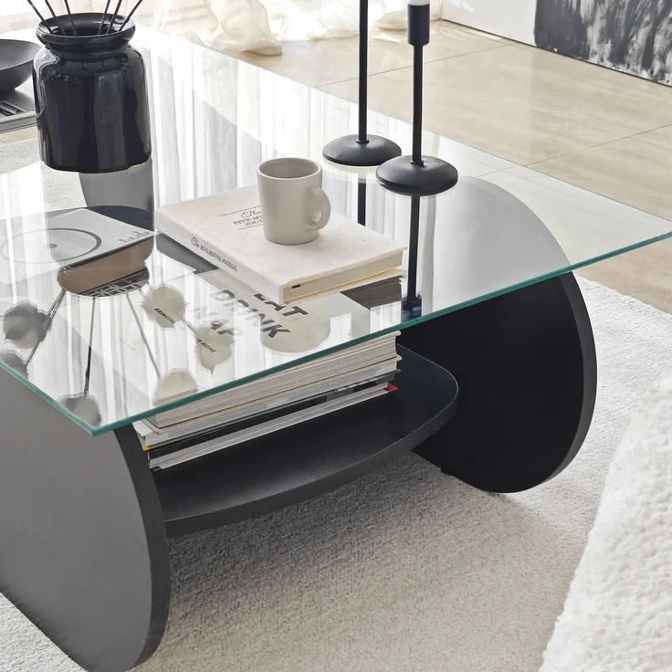 Modern Coffee Table, Black & Transparent, 105 x 35 x 65 cm | 100% Tempered Glass & Melamine Coated Particle Board, 18 mm Thickness | Stylish & Durable Design – Bild 7