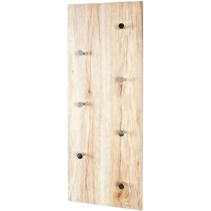 Haku Wandgarderobe mit 7 Haken, MDF in Eiche San Remo-Dekor mit Metall-Garderobenknöpfen in Chrom-Optik, 80x6x30 cm