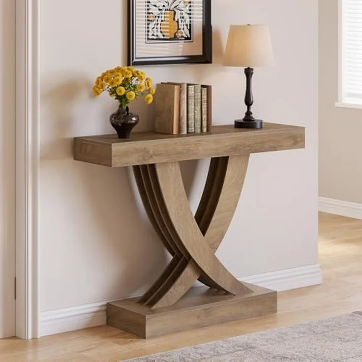 LITTLE TREE 43,3-Zoll-Flurtisch, Konsolentisch aus Holz im Landhausstil hinter dem Sofa, rechteckiger Sofatisch für Eingang, Flur, Wohnzimmer, Foyer, braun – Bild 2
