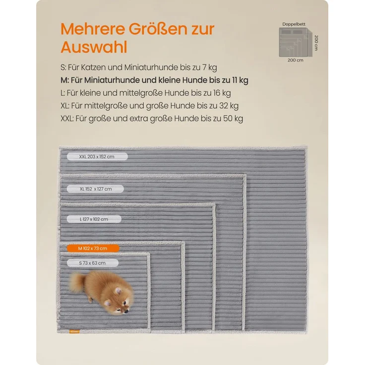 Feandrea Hundedecke, wasserdichte Decke, M, 102 x 73 cm, für Minihunde, kleine Hunde, beidseitig verwendbar, Hundesofa waschbar, taubengrau-hellgrau PPBDE034G01 – Bild 5
