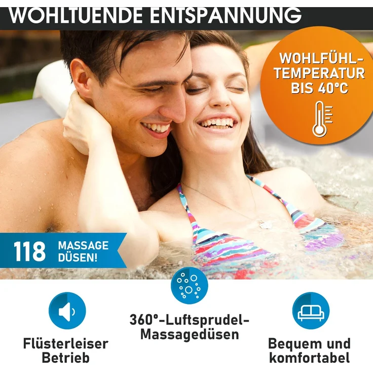 BRAST aufblasbarer Whirlpool 'MSpa Bergen', Ø 180 x 70 cm, für 4 Personen, Pool, Wellness & Massage-Spa – Bild 3
