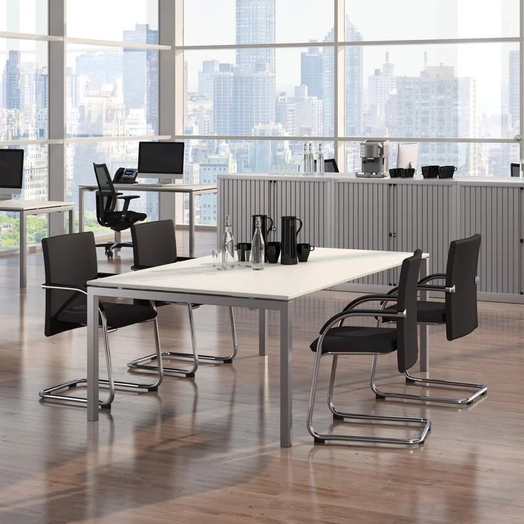 Bisley Cito Konferenztisch höhenverstellbar 240x120 cm, Tischplatte in Ahorn, U-Gestell in Silber - Besprechungstisch & Meetingtisch, großer Chef Schreibtisch XXL-Tisch, DUH2412-MP-355 – Bild 9