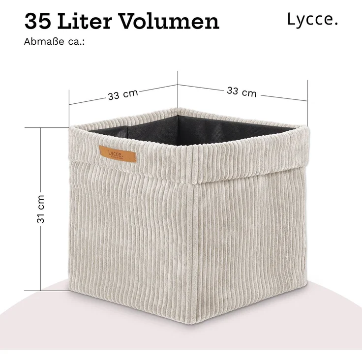 Lycce faltbare Aufbewahrungsbox, 2er Set - Cord, passend für Kallax Regal, abnehmbarer Bezug, robust, formstabil Beige 31x33x33cm – Bild 4