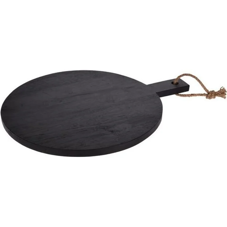 HAC24 Pizzaschneidebrett Schneidebrett Schwarz mit Griff Servierbrett Pizzabrett Holzbrett, Holz, (1-St), Rund, Ø40 cm, aus Gummibaumholz – Bild 1