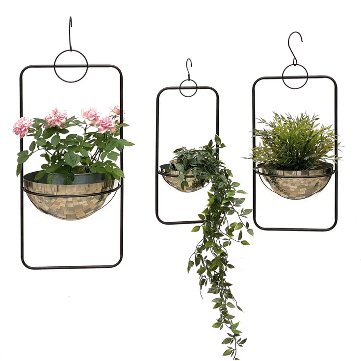 DanDiBo Blumenampel Innen Metall Wand Hängepflanzen 96083 3er Set mit Topf Silber Pflanzenhänger Blumenhänger Topfhänger Blumen Blumentopfhänger Hängetopf