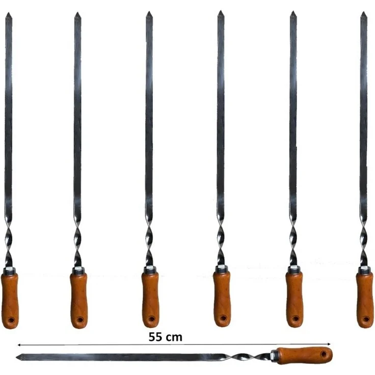 walexo Grillspieß Grillspieße Schaschlikspieße Edelstahl 550 x 10 x 2 mm mit Holzgriff (7-St) – Bild 3