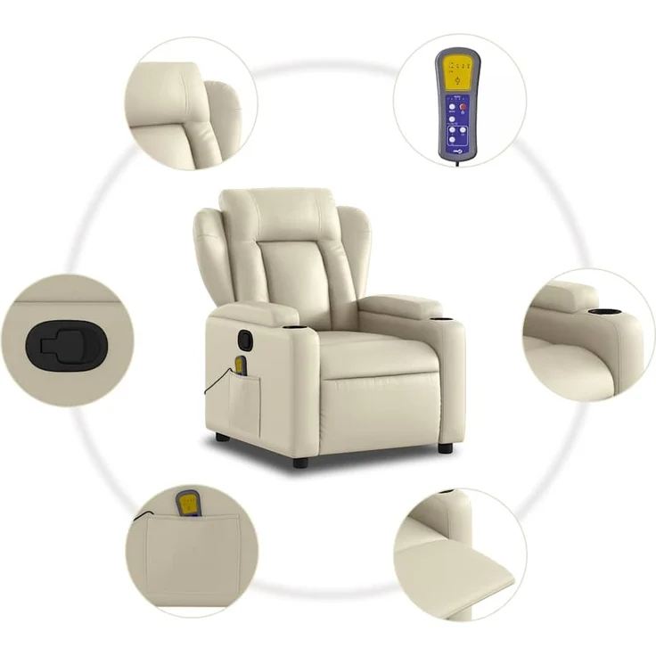 vidaXL Massagesessel mit Relaxfunktion, Kunstleder, Creme 3205597 – Bild 5
