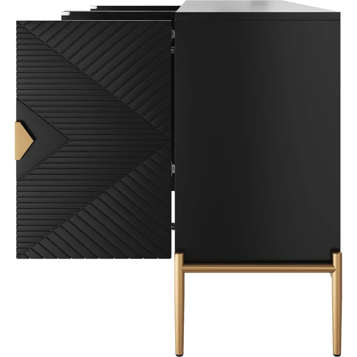 DESVIAE Sideboard mit 4 Türen und geometrischem Muster 162x80x40 cm MDF/Spanplatte Schwarz – Bild 9