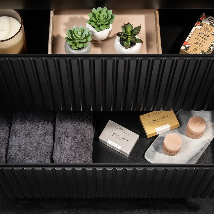 Waschtisch-Unterschrank 60cm, in schwarz mit Eiche, NEWPORT-56-BLACK – Bild 3
