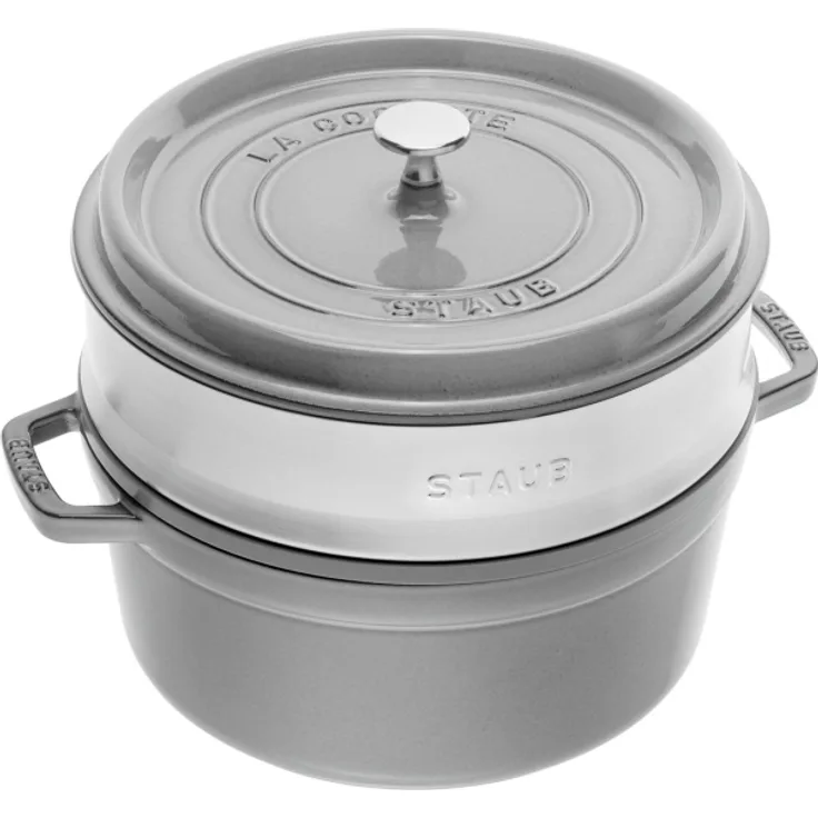 Staub La Cocotte Cocotte mit Dämpfeinsatz 24 cm, rund, Graphit-Grau, Gusseisen