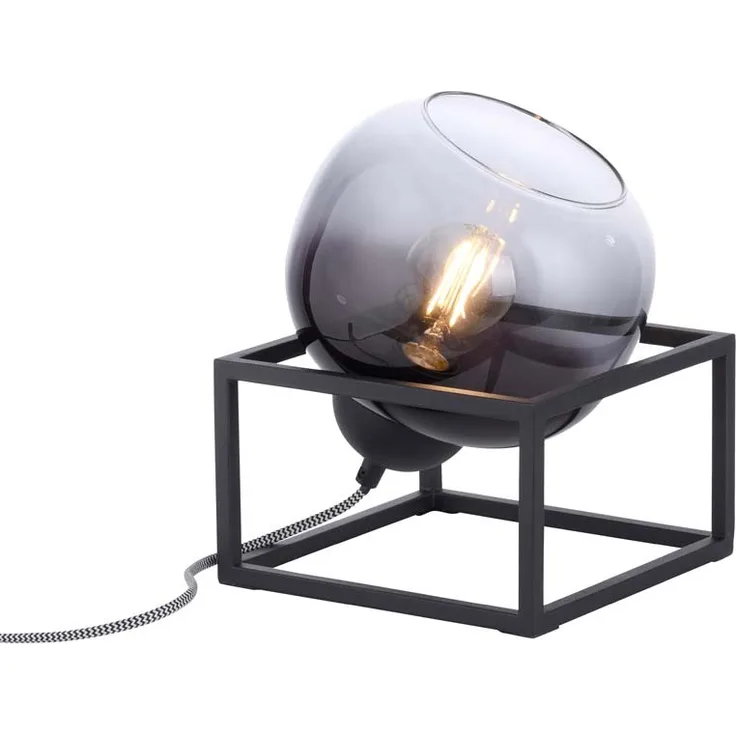 JUST LIGHT ZEA Tischleuchte E27 max. 25W, 1-flammig, Schwarz/Rauchfarben, elegante Nachttischlampe mit Schnurschalter