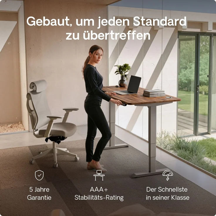 Desktronic HomePro Elektrisch höhenverstellbarer Schreibtisch 180x80cm Massive Walnuss/Grau mit Memory-Funktion, Anti-Kollisions Technologie, USB-A und USB-C-Ladeanschlüssen – Bild 2