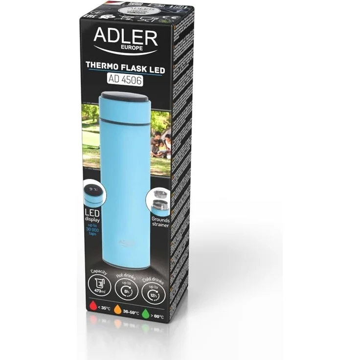 Adler AD 4506 Thermoflasche 473 ml, mit Temperaturanzeige & LED Touch-Display - Blau – Bild 9