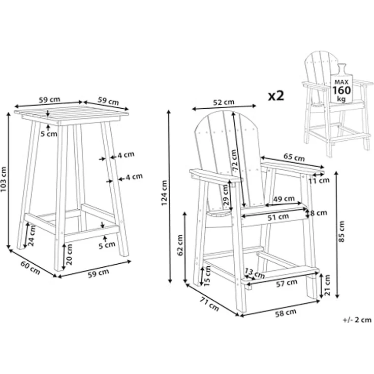 Bistro Set ADIRONDACK Dunkelgrau – Bild 3