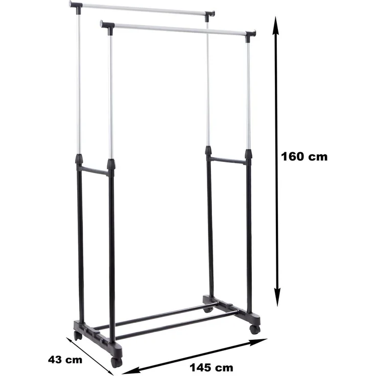 HOMELINE Duo Garderobe höhenverstellbar bis 155cm mit Rollen Kleiderständer – Bild 7