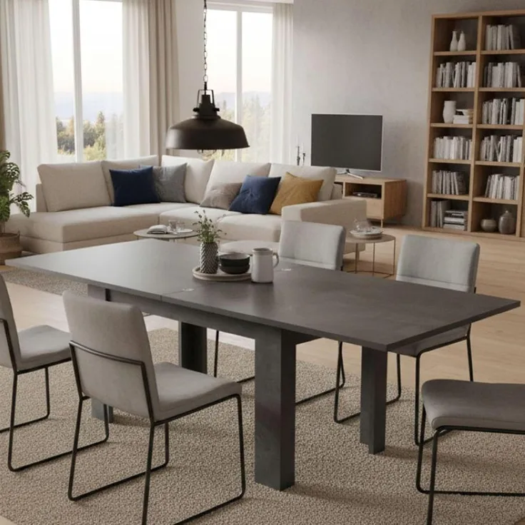 Dmora Esstisch mit Buchöffnung, Made in Italy, Hilfsküchenkonsole, Ausziehbarer Tisch, 90x90h75 cm, Farbe Schiefergrau