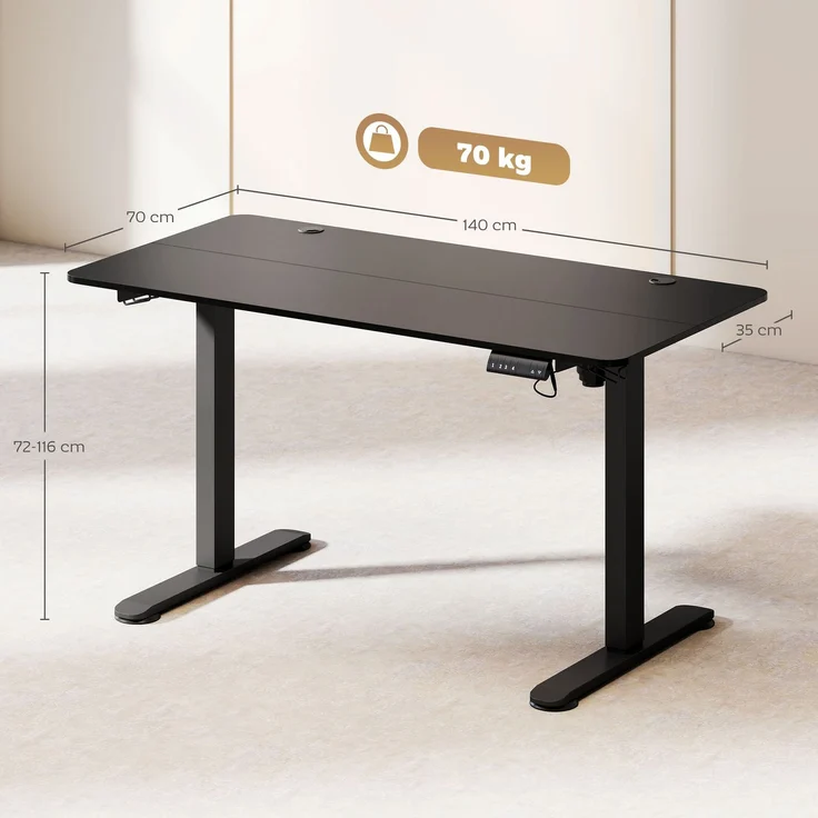 Vinsetto Schreibtisch, Spanplatte, Stahl, Schwarz, 140L x 70B x 72-116H cm – Bild 3