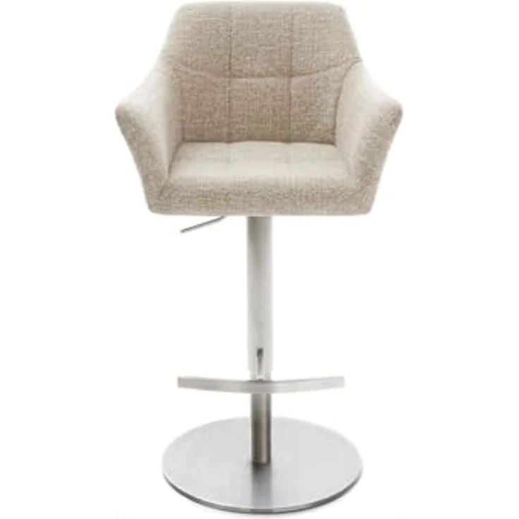 Barstuhl Yulo-Flex Webstoff Soft Beige Drehfuß höhenverstellbar Edelstahl Silberfarben – Bild 3