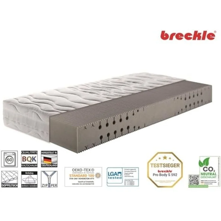 Kaltschaummatratze Pro Body S 592, 7 Zonen Matratze 90x200 cm, 140x200 cm, Breckle, 22 cm hoch, & weitere Größen, Matratze H2/H3/H4, ergonomisch, atmungsaktiv – Bild 2