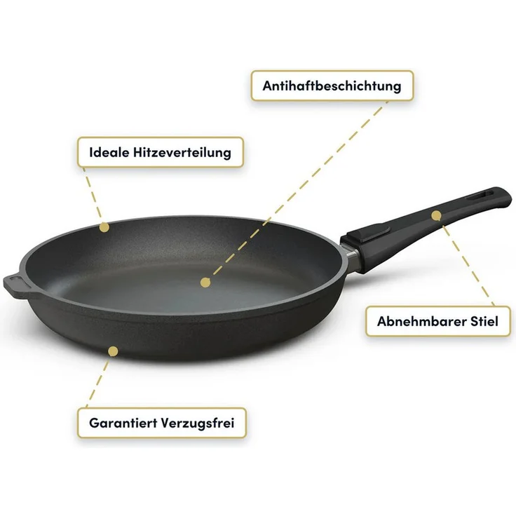 Hoffmann Germany Bratpfanne Aluguss Ø 20 cm, 2-tlg. Set mit Glasdeckel, abnehmbarer Griff, backofenfest bis 250°C, für Induktion, Antihaftbeschichtung