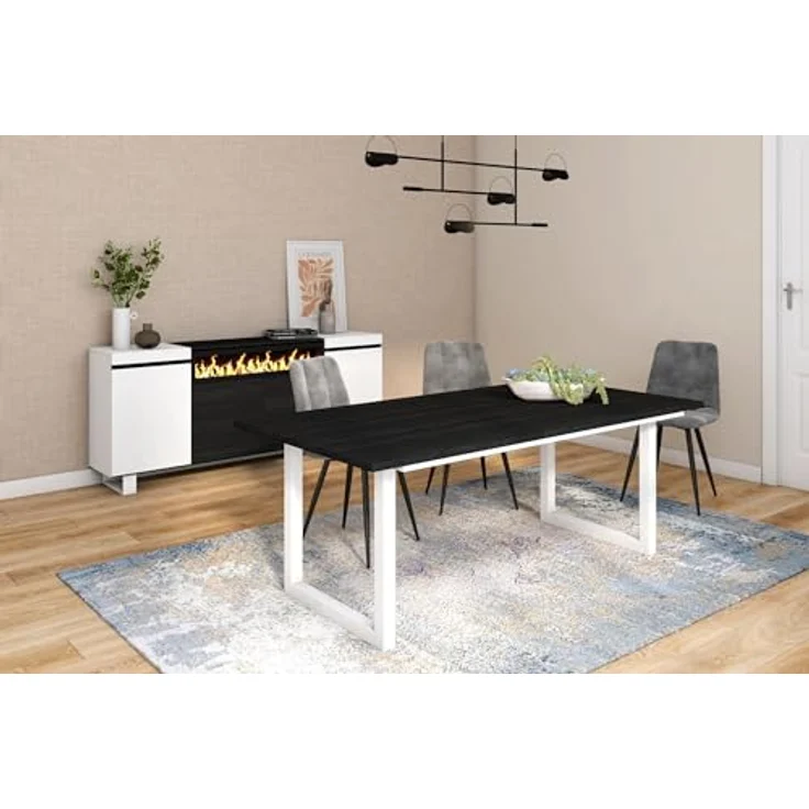 Skraut Home - Esstische | 10 Personen | 200 | Robust und stabil Dank Seiner Struktur und solide Beine | Ideal für Familienversammlungen | Schwarz | Industrielles Stil – Bild 4