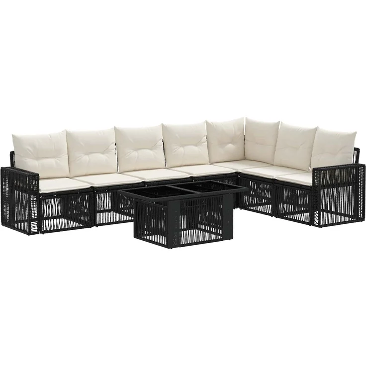 vidaXL Gartensofa-set 8 stk. Schwarz und Cremeweiß Poly-Rattan 3436795 – Bild 2