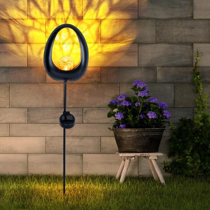 3x LED Solar Stecklampen, schwarz, gold, Feuereffekt, H 93 cm – Bild 6
