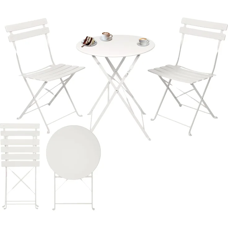 Albatros Bistroset 3-teilig Weiß – Bistrotisch mit 2 Stühlen – klappbare Stühle und Tisch aus robustem Metall – optimal als Balkonmöbel Set oder Gartenmöbel in modernem Design