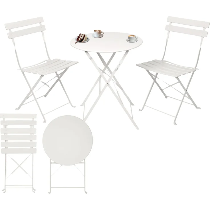 Albatros Bistroset 3-teilig Weiß – Bistrotisch mit 2 Stühlen – klappbare Stühle und Tisch aus robustem Metall – optimal als Balkonmöbel Set oder Gartenmöbel in modernem Design – Bild 1