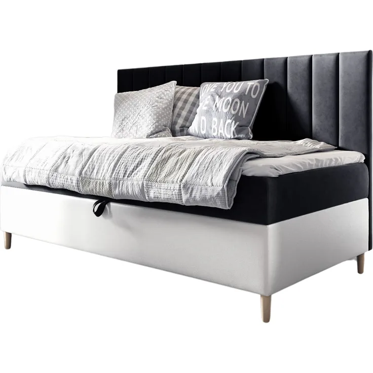 MEBLINI Kinderbett mit Bettkasten MAYA 2 100x200 – H3/Schwarz Samt Gepolstert Einzelbett mit Matratze - Polsterbett mit Stauraum - Bett mit Kopfteil – Stauraumbett
