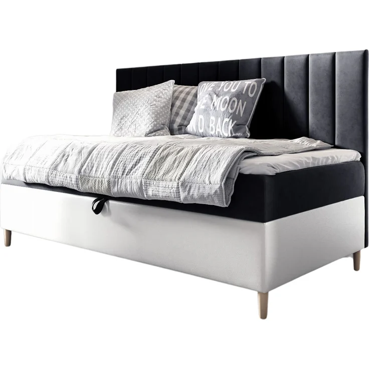 MEBLINI Kinderbett mit Bettkasten MAYA 2 100x200 – H3/Schwarz Samt Gepolstert Einzelbett mit Matratze - Polsterbett mit Stauraum - Bett mit Kopfteil – Stauraumbett – Bild 1