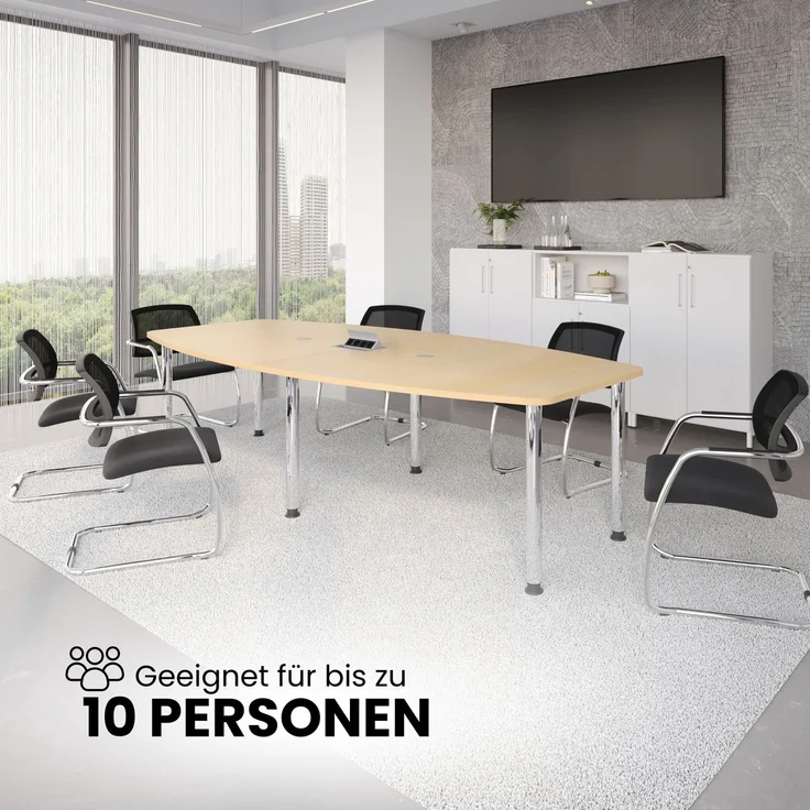 bümö Konferenztisch oval 280x130 cm großer Besprechungstisch in Asteiche, Besprechungstisch mit Chromsäulen, Meetingtisch für 10 Personen, XXL-Tisch für Besprechungsraum & Meeting, KT28S-R-C – Bild 6