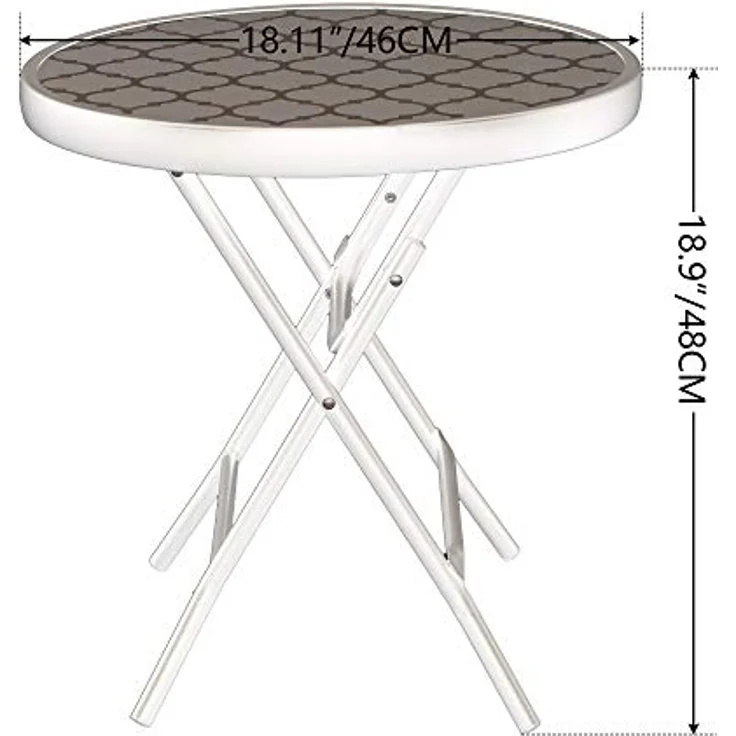 PHIVILLA Klappbar Runder Beistelltisch Glas aus Metall Gartentisch Kaffeetisch Klein Balkontisch wetterfest pflegeleicht für Balkon Garten Terrasse Wohnzimmer – Bild 4
