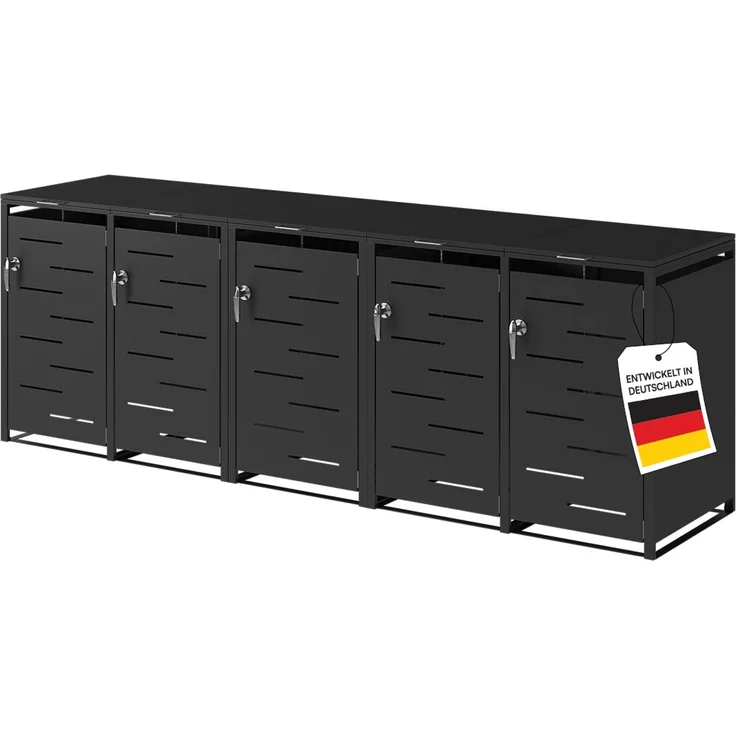 STEELSØN 'Diorus' Mülltonnenbox 5er je 120 Liter, graphitschwarz, Mülltonnenverkleidung aus Stahl mit Sichtstreifen, wetterfest, 102x62x294,5 cm, abschließbare Müllbox für 5 Tonnen – Bild 1