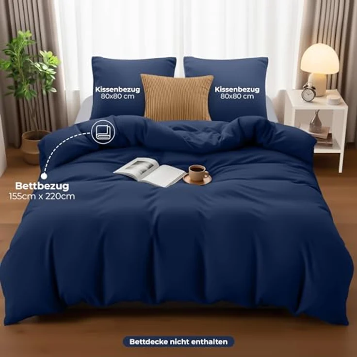 Utopia Bedding Bettwäsche 155x220 - Mikrofaser Bettbezug 155x220 cm + 2 Kissenbezüge 80x80 cm - Marineblau – Bild 5