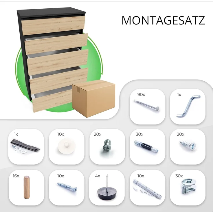 CDF Kommode Malwa M5 | Farbe: Anthrazit - Eiche Artisan | Schrank für Dokumente, Kleinigkeiten | Ideal für Wohnzimmer, Schlafzimmer, Kinderzimmer, Jugendzimmer und Büro | 5 geräumige Schubladen – Bild 5