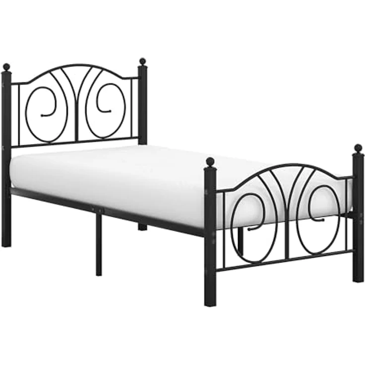 VECELO Bettrahmen 90 x 200 cm, Metallbett mit Hohem Kopfteil und Fußteil, Moderner Minimalistischer Jugendbett für Schlafzimmer Gästezimmer Viel Stauraum unter dem Bett, Schwarz – Bild 7